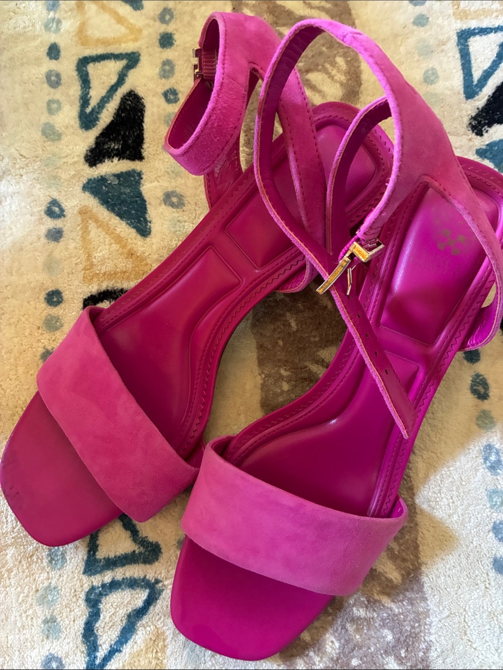 Vince Camuto Bright Fuchsia Suede Ankle-Strap Heels 9.5 Gold Accents